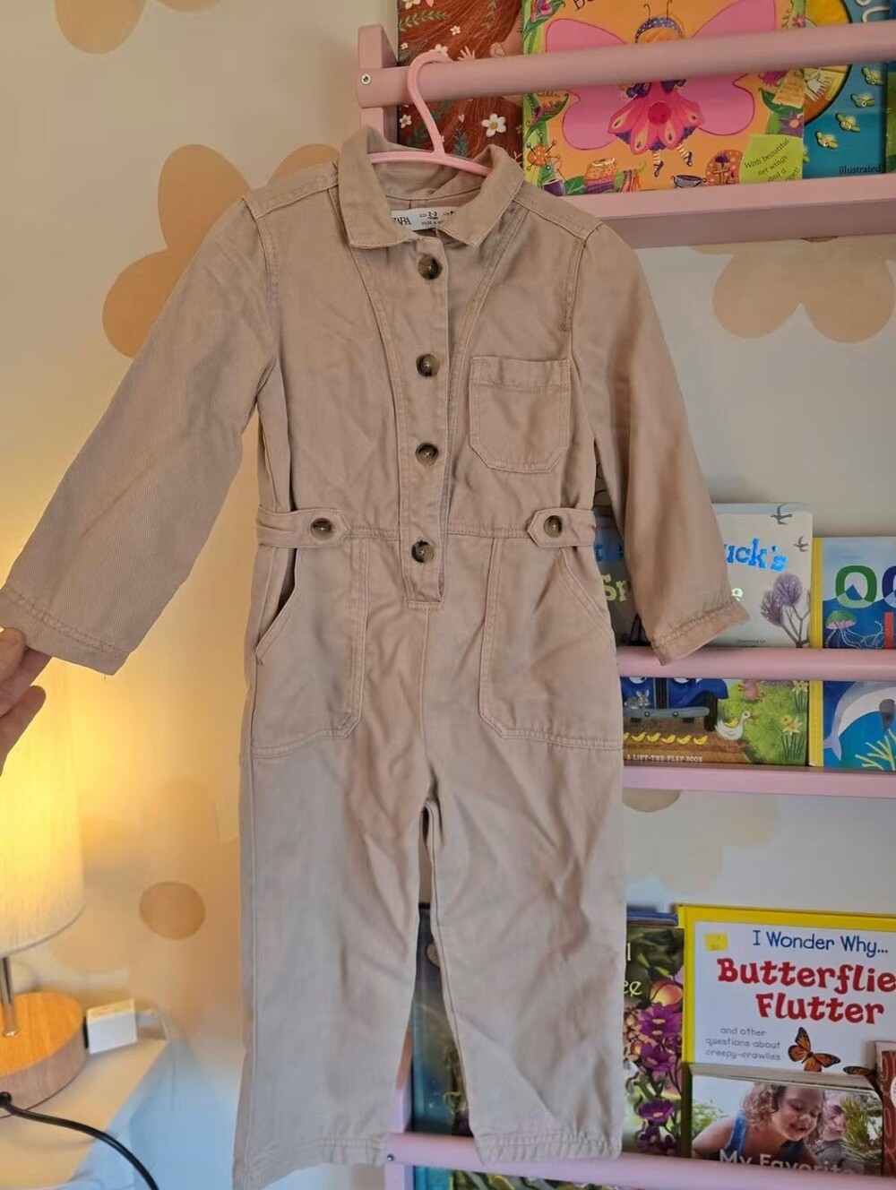 Zara Kids Beige Long-Sleeve Utility Jumpsuit